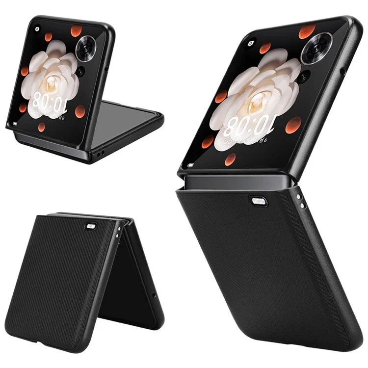 Para Honra Magic V Flip 5G Case de Fibra de Carbono Textura de Textura PU+PC Tampa do Telefone pc - Preto