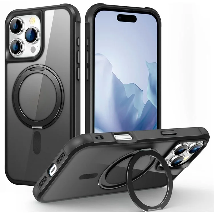 Pour Iphone 16 Pro Case Compatible Avec Magsafe Rotalt Ring Kickstand Tpu + pc Téléphone Couverture - Noir
