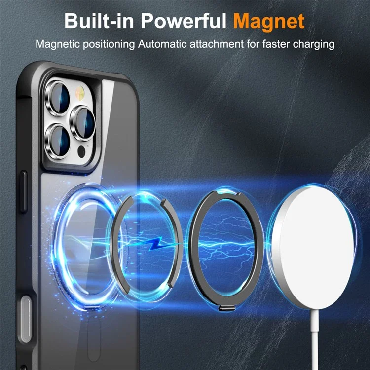 Pour Iphone 16 Pro Case Compatible Avec Magsafe Rotalt Ring Kickstand Tpu + pc Téléphone Couverture - Noir