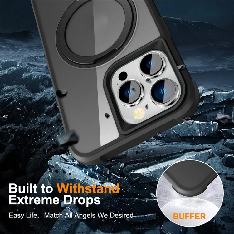 Pour Iphone 16 Pro Case Compatible Avec Magsafe Rotalt Ring Kickstand Tpu + pc Téléphone Couverture - Noir