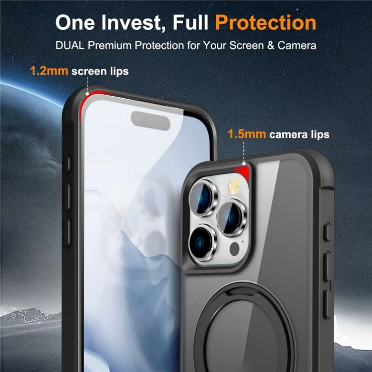 Pour Iphone 16 Pro Case Compatible Avec Magsafe Rotalt Ring Kickstand Tpu + pc Téléphone Couverture - Noir