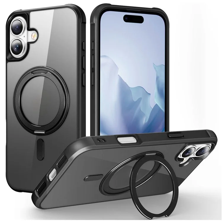 Per Iphone 16 Case Compatibile Con MagSafe Ring Ring Kickstand TPU+PC Cover Del Telefono pc - Nero