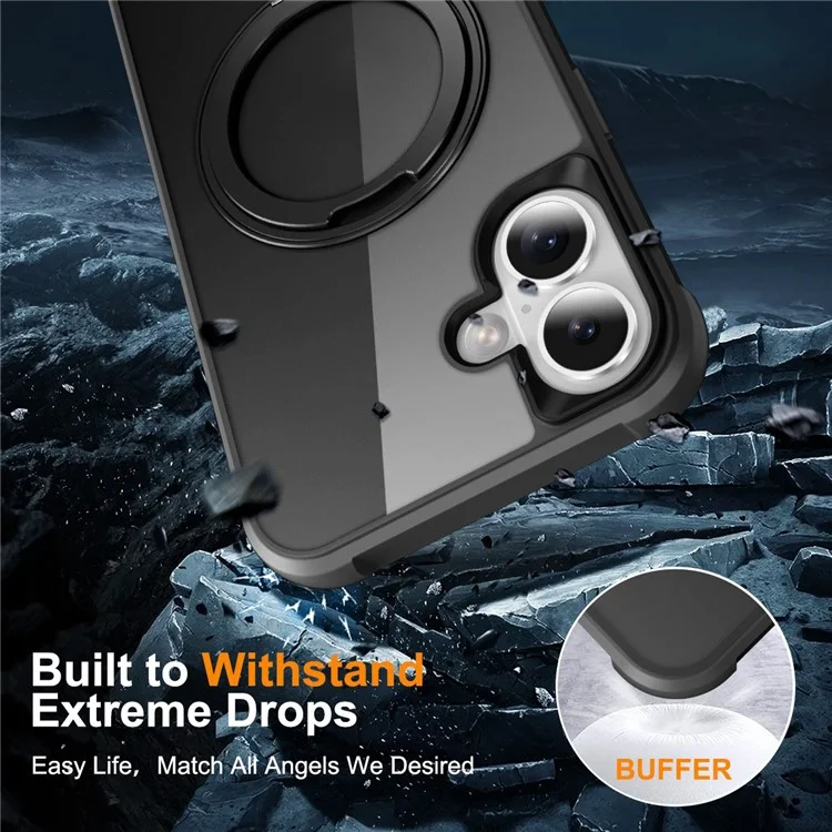 Per Iphone 16 Case Compatibile Con MagSafe Ring Ring Kickstand TPU+PC Cover Del Telefono pc - Nero