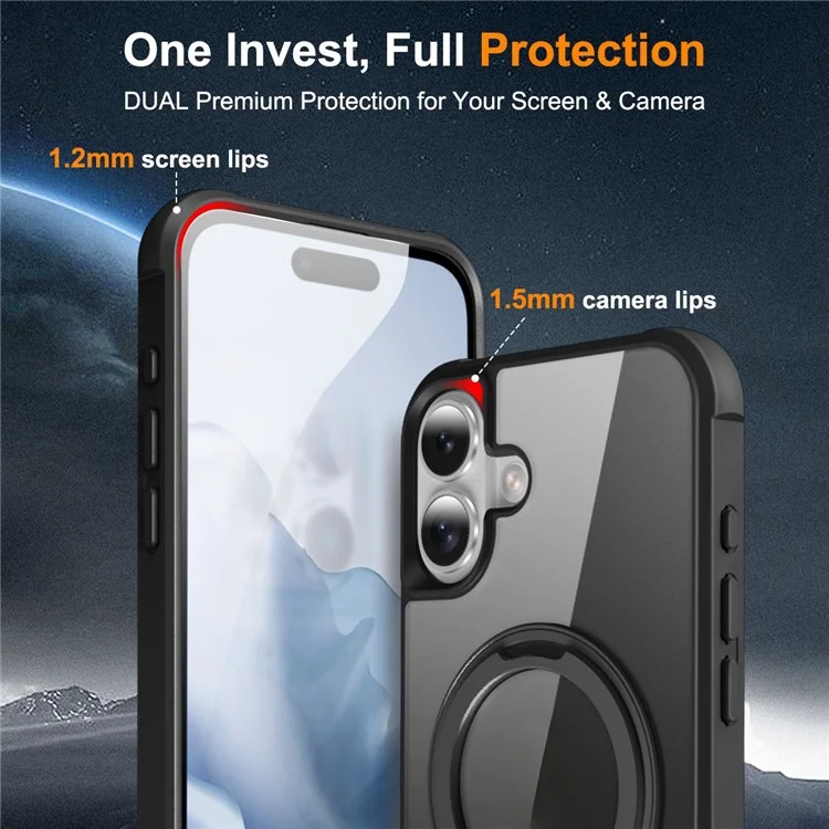 Per Iphone 16 Case Compatibile Con MagSafe Ring Ring Kickstand TPU+PC Cover Del Telefono pc - Nero