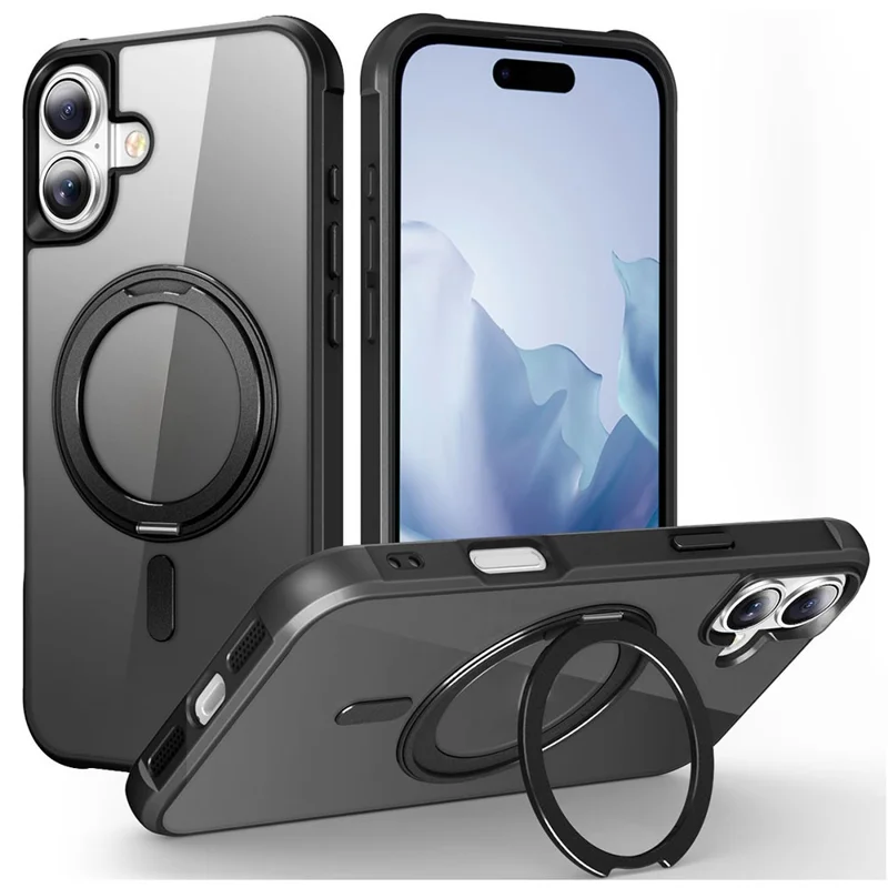 Pour Iphone 16 Plus Case Compatible Avec Magsafe Rotalt Ring Kickstand Tpu + pc Téléphone Couverture - Noir