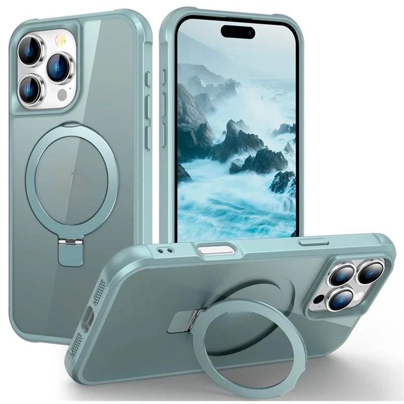 For iPhone 16 Pro Max Case Compatible with MagSafe Ring Holder Kickstand TPU+PC Phone Cover - Lake Blue