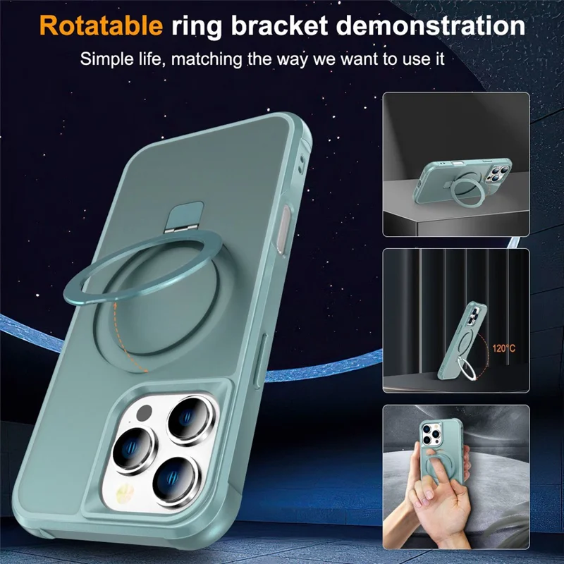 For iPhone 16 Pro Max Case Compatible with MagSafe Ring Holder Kickstand TPU+PC Phone Cover - Lake Blue