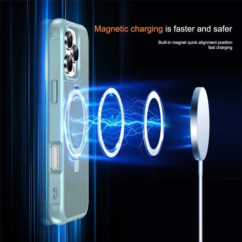 For iPhone 16 Pro Max Case Compatible with MagSafe Ring Holder Kickstand TPU+PC Phone Cover - Lake Blue