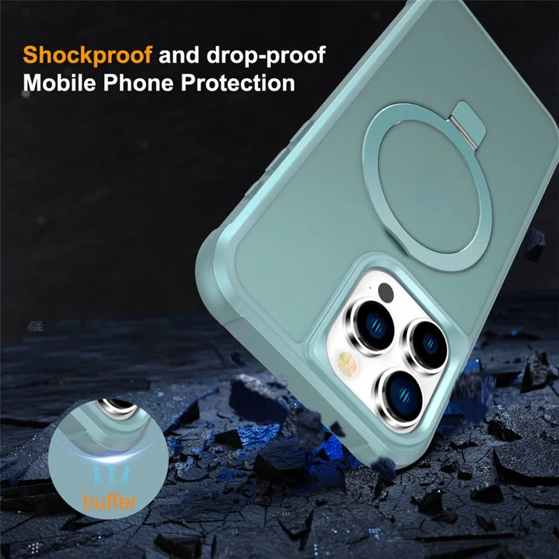 For iPhone 16 Pro Max Case Compatible with MagSafe Ring Holder Kickstand TPU+PC Phone Cover - Lake Blue