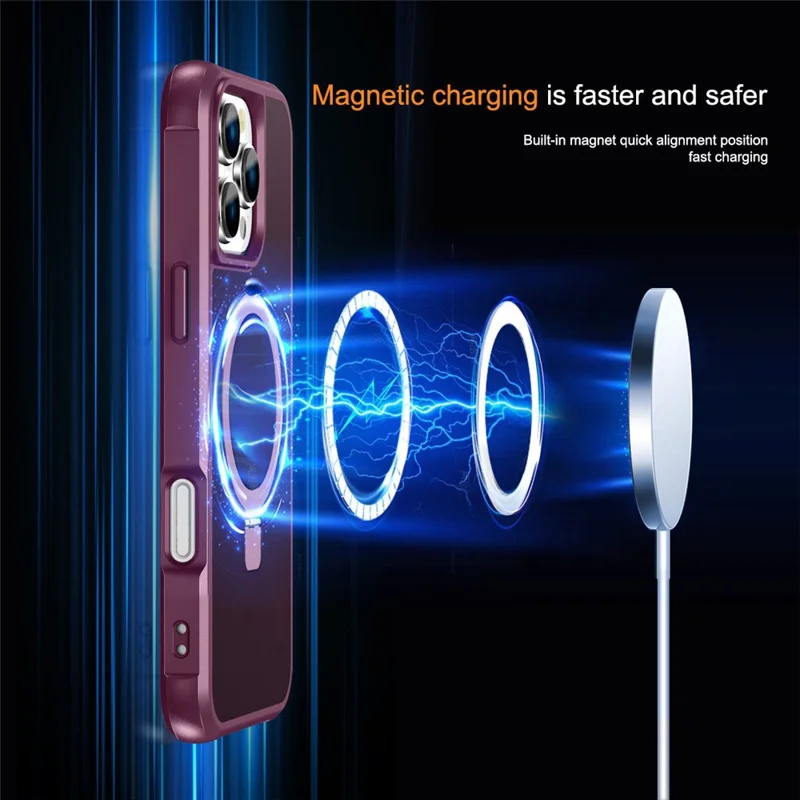 For iPhone 16 Pro Max Case Compatible with MagSafe Ring Holder Kickstand TPU+PC Phone Cover - Wine Red