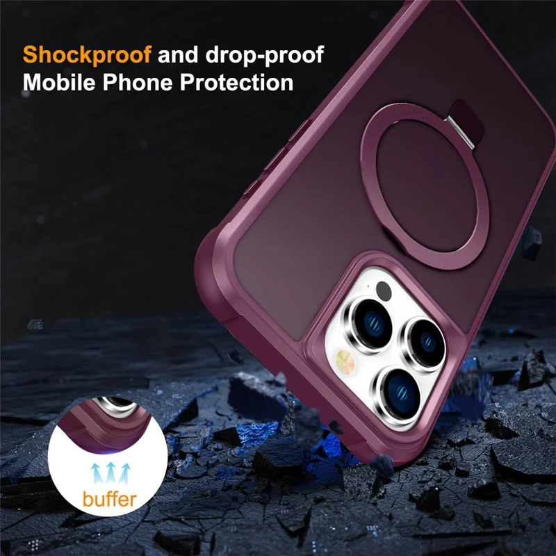 For iPhone 16 Pro Max Case Compatible with MagSafe Ring Holder Kickstand TPU+PC Phone Cover - Wine Red