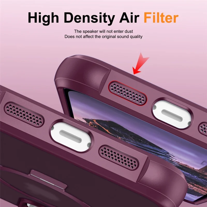 For iPhone 16 Pro Max Case Compatible with MagSafe Ring Holder Kickstand TPU+PC Phone Cover - Wine Red