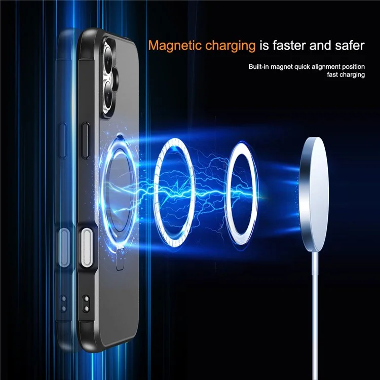 Pour L'iphone 16 Compatible Avec Magsafe Ring Holder Kickstand Tpu + pc Téléphone Couverture - Noir