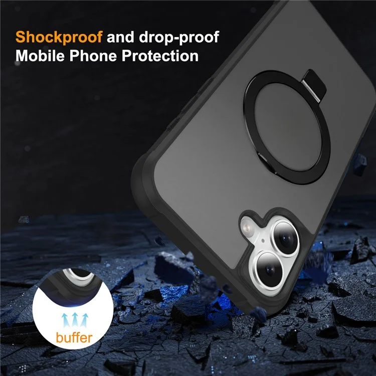 Pour L'iphone 16 Compatible Avec Magsafe Ring Holder Kickstand Tpu + pc Téléphone Couverture - Noir