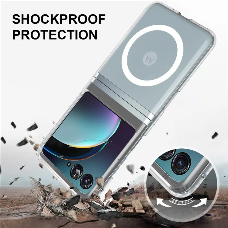 Для Motorola Razr 50 5G прозрачный чехол ТПУ + акриловый магнитный чехол для телефона, совместимый с MagSafe