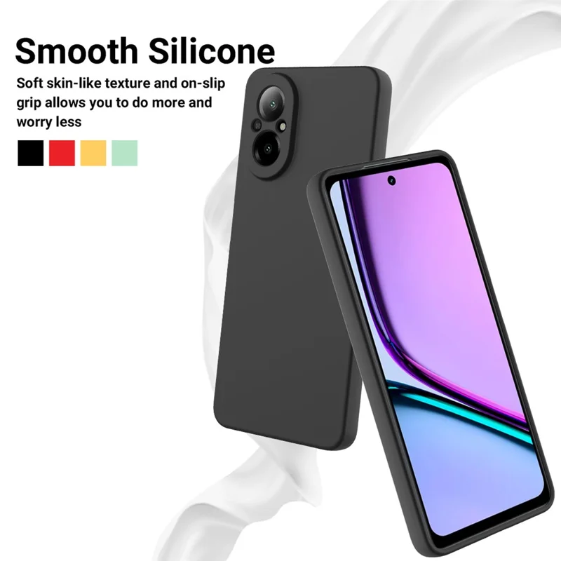 Para Realme 12 Lite 4G Case Liquid Silicone Anti-scratch Telephip Cover Con Correa de Mano - Negro