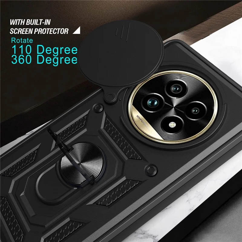 For Realme 13 Pro 5G (Global) / 13 Pro+ 5G (Global) Case with Slide Camera Lid PC+TPU Kickstand Phone Cover - Black