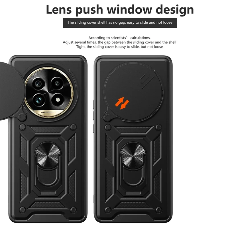 For Realme 13 Pro 5G (Global) / 13 Pro+ 5G (Global) Case with Slide Camera Lid PC+TPU Kickstand Phone Cover - Black