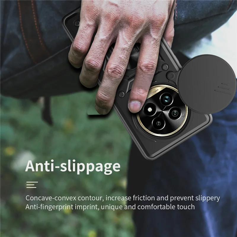 For Realme 13 Pro 5G (Global) / 13 Pro+ 5G (Global) Case with Slide Camera Lid PC+TPU Kickstand Phone Cover - Black