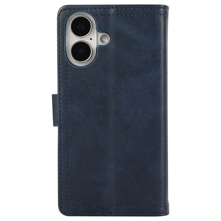 For iPhone 16 Case Split Leather Magnetic Wallet Phone Protector with Wrist Strap - Blue