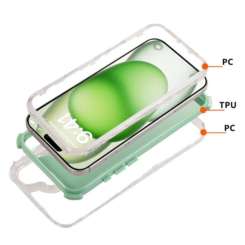 Voor iPhone 16 Plus hoesje 3-in-1 valbestendig PC+TPU telefoonhoesje - Donkergroen