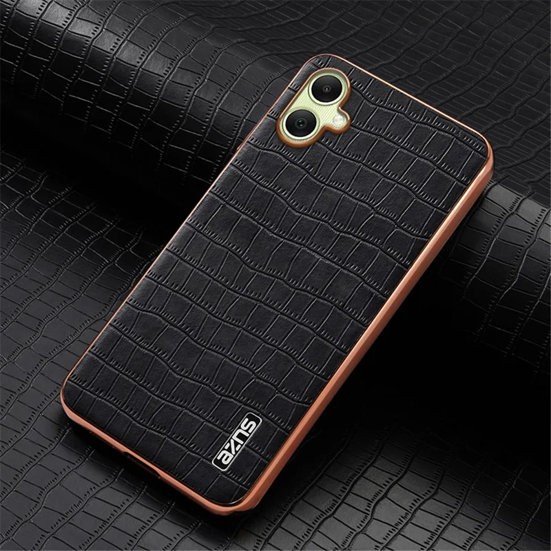 AZNS For Samsung Galaxy A06 4G Case Electroplating Crocodile Texture PU+TPU Phone Cover - Black