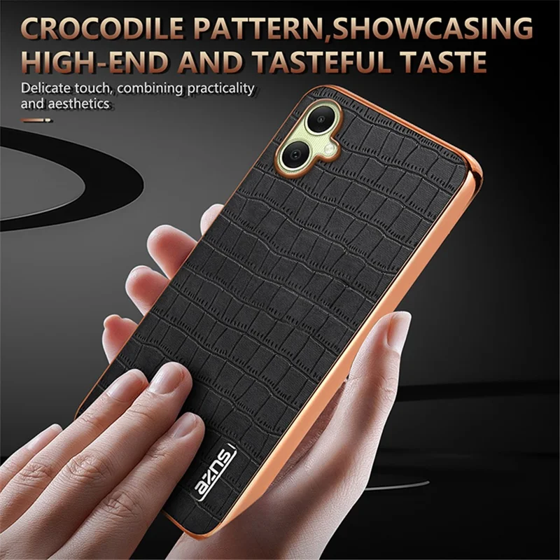 AZNS For Samsung Galaxy A06 4G Case Electroplating Crocodile Texture PU+TPU Phone Cover - Black