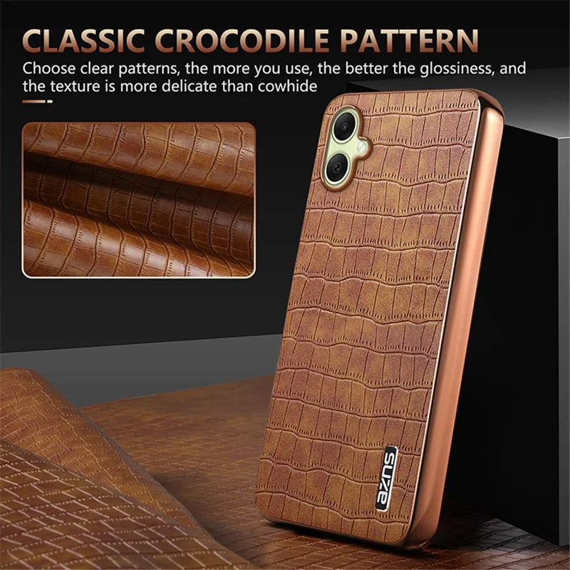 AZNS For Samsung Galaxy A06 4G Case Electroplating Crocodile Texture PU+TPU Phone Cover - Black