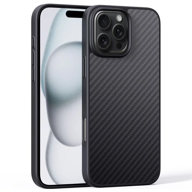 Coque Compatible iPhone 16 Pro Avec Aimant MagSafe, Coque de Protection Antichoc en TPU + Fibre d'Aramide, Texture en Fibre de Carbone
