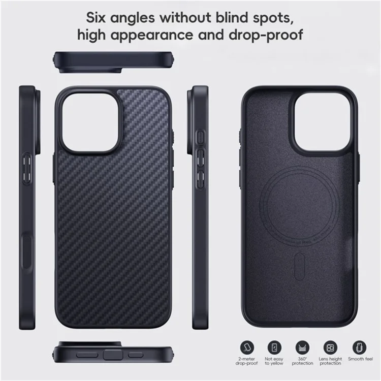 Funda Compatible con iPhone 16 MagSafe a Prueba de Golpes TPU+Fibra de Aramida Cubierta de Teléfono Textura de Fibra de Carbono