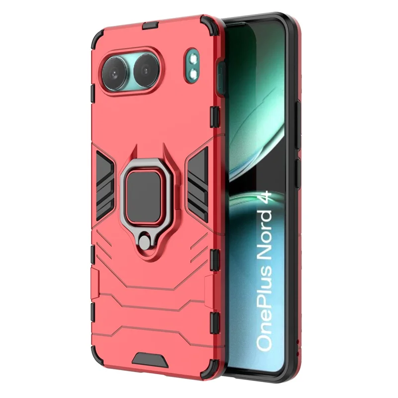 For OnePlus Nord 4 Case PC+TPU Protective Phone Cover with Ring Kickstand - Red