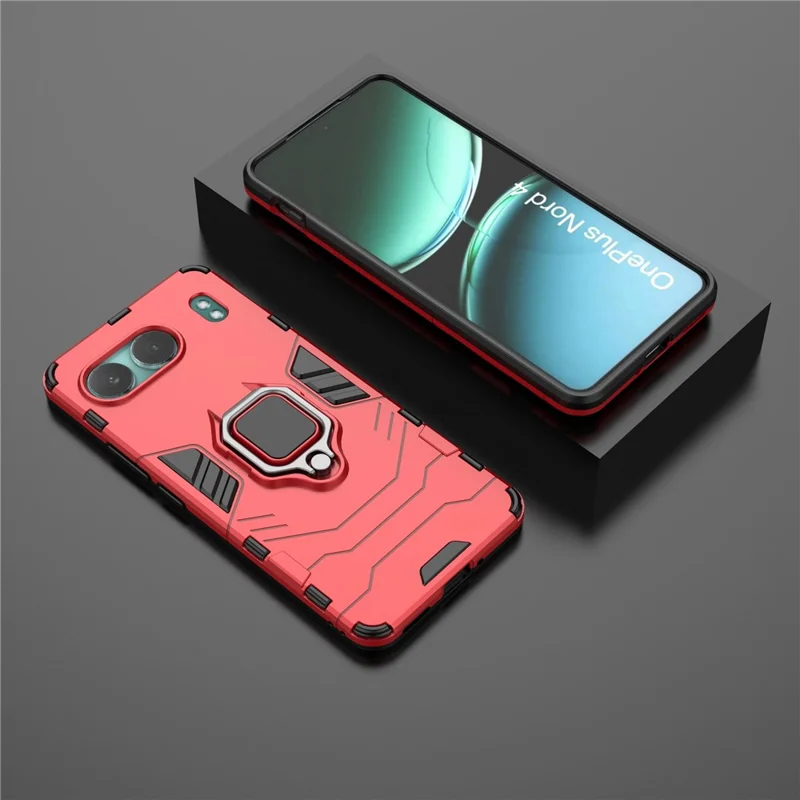 For OnePlus Nord 4 Case PC+TPU Protective Phone Cover with Ring Kickstand - Red
