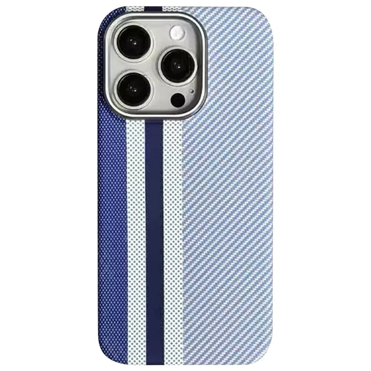 Per Iphone 15 Pro Case Compatibile Con Copertina Telefonica PC Per Texture in Fibra di Carbonio MagSafe - Baby Blue Vertical Stripes