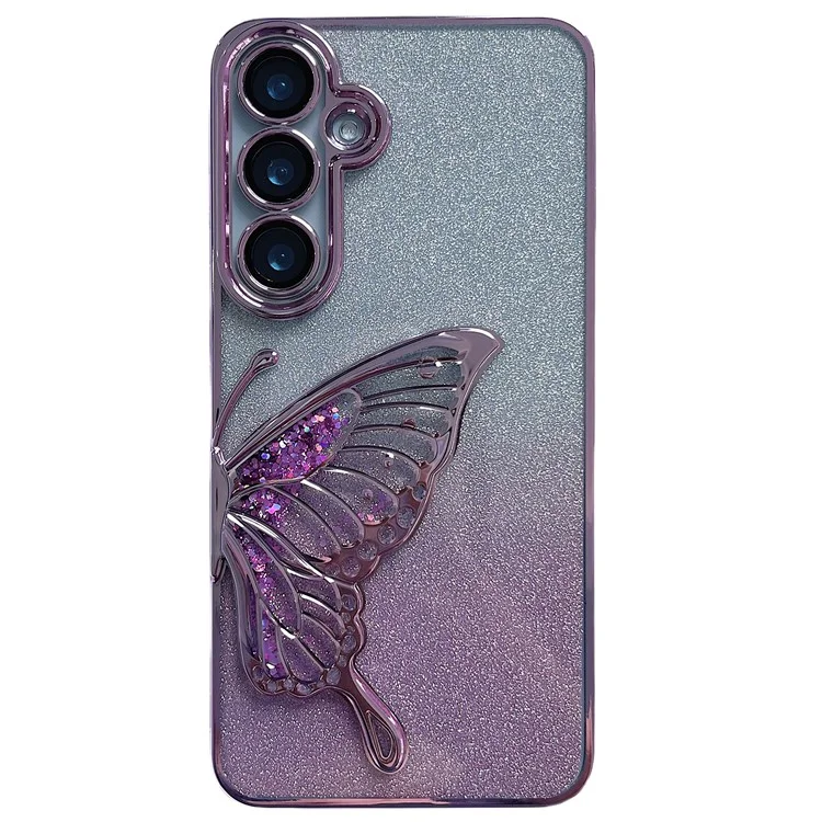 For Samsung Galaxy S24+ Case Quicksand Butterfly TPU Phone Cover with Glass Lens Film - Pink