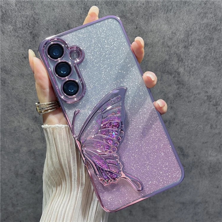 For Samsung Galaxy S24+ Case Quicksand Butterfly TPU Phone Cover with Glass Lens Film - Pink