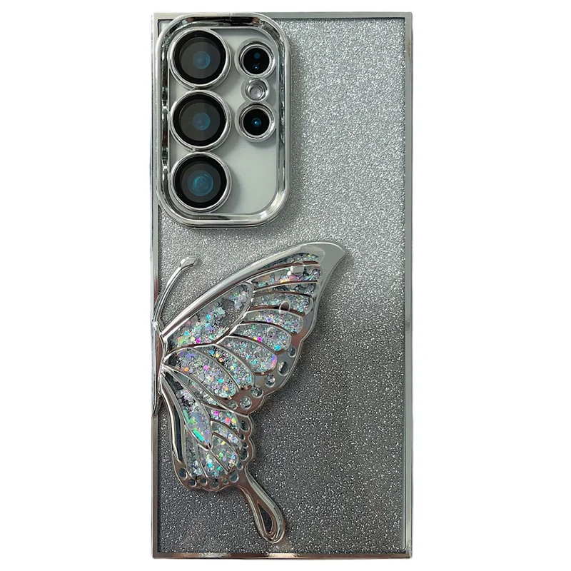 Pour Samsung Galaxy S24 Ultra Case Sands Sand Butterfly TPU Téléphone Couverture Avec Film de L'objectif en Verre - Argent
