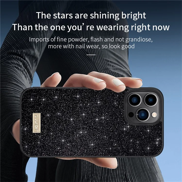 SULADA For iPhone 16 Pro Case PU Leather+PC+TPU Glitter Sequins Back Phone Cover - Black
