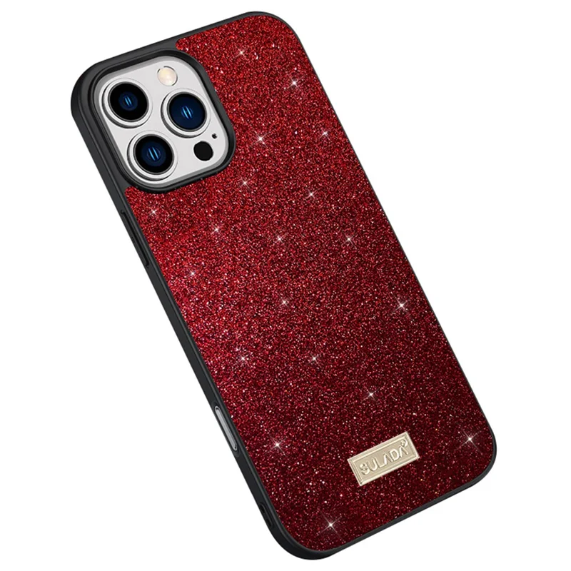 SULADA For iPhone 16 Pro Case PU Leather+PC+TPU Glitter Sequins Back Phone Cover - Red