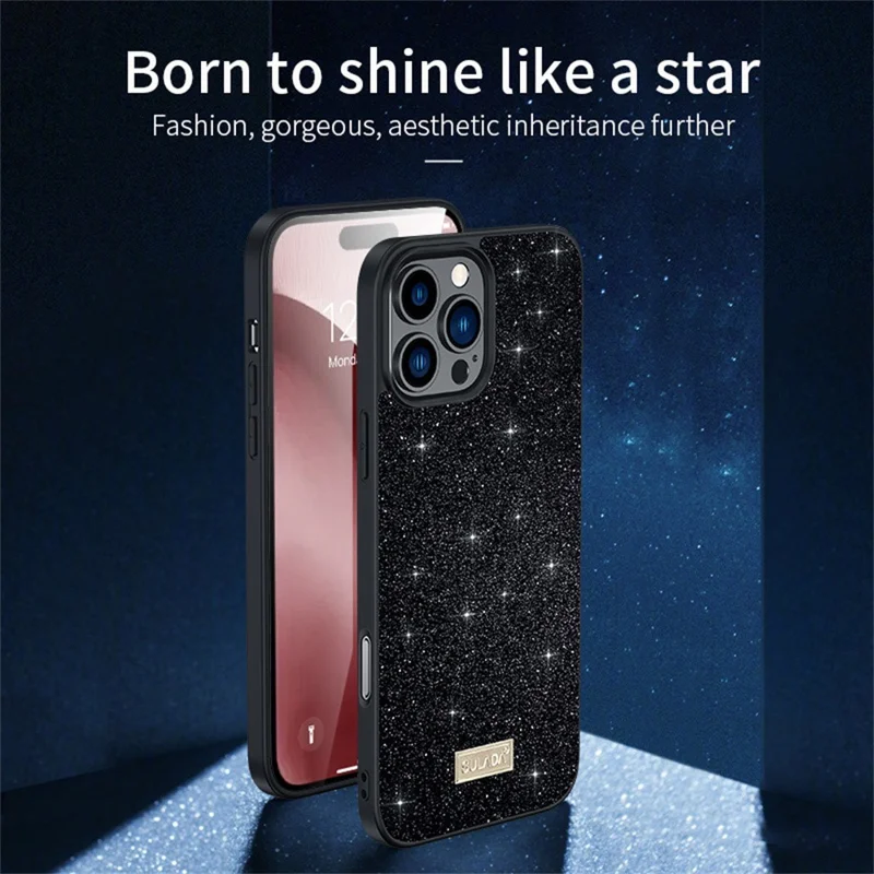 SULADA For iPhone 16 Pro Case PU Leather+PC+TPU Glitter Sequins Back Phone Cover - Red