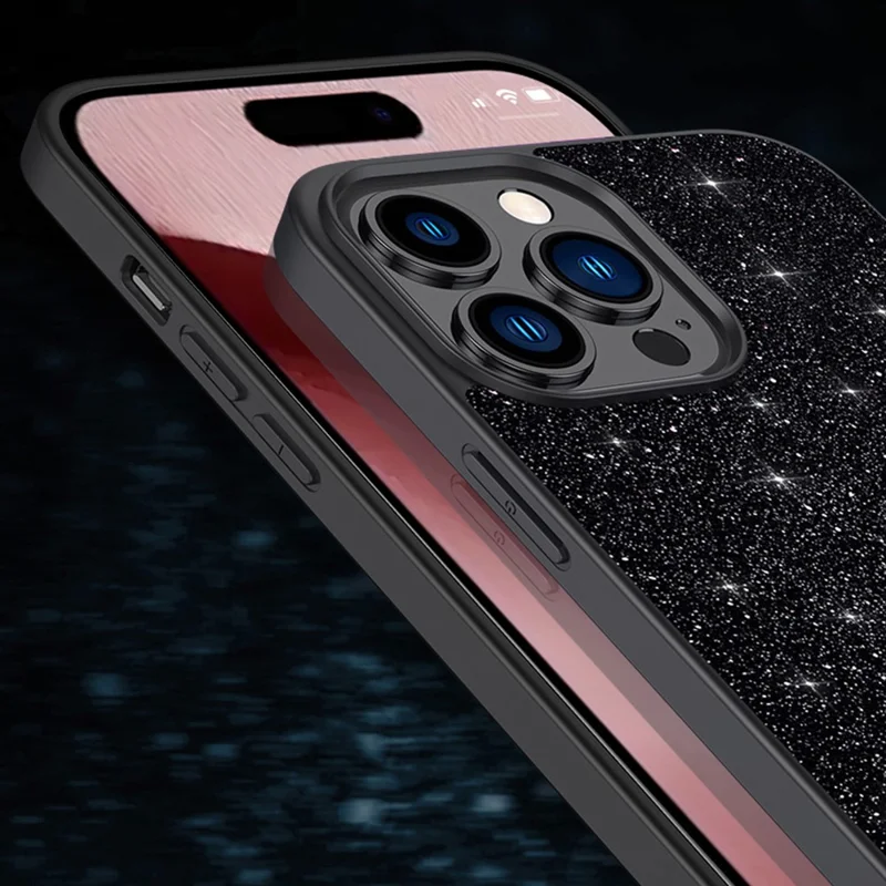 SULADA For iPhone 16 Pro Case PU Leather+PC+TPU Glitter Sequins Back Phone Cover - Red