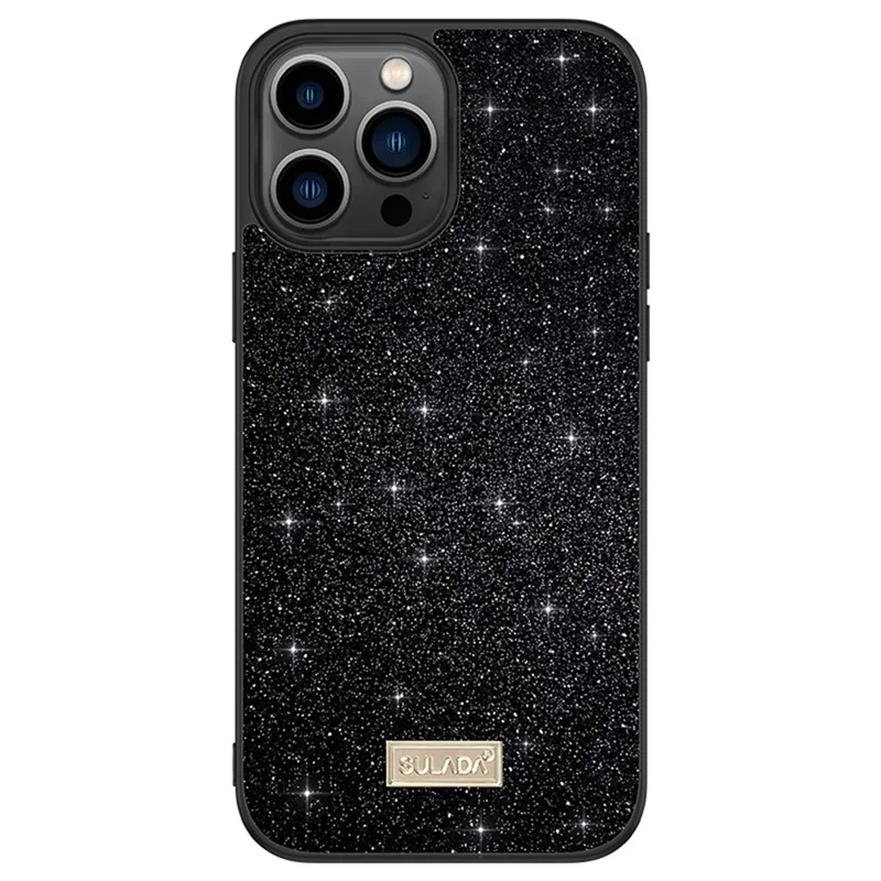 SULADA For iPhone 16 Pro Max Case PU Leather+PC+TPU Glitter Sequins Back Phone Cover - Black