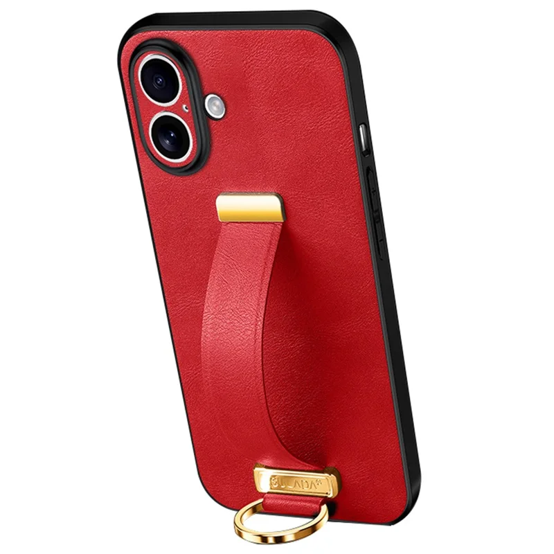 SULADA Fashion Series for iPhone 16 Plus Case Wristband Kickstand Leather Back Phone Cover - Red