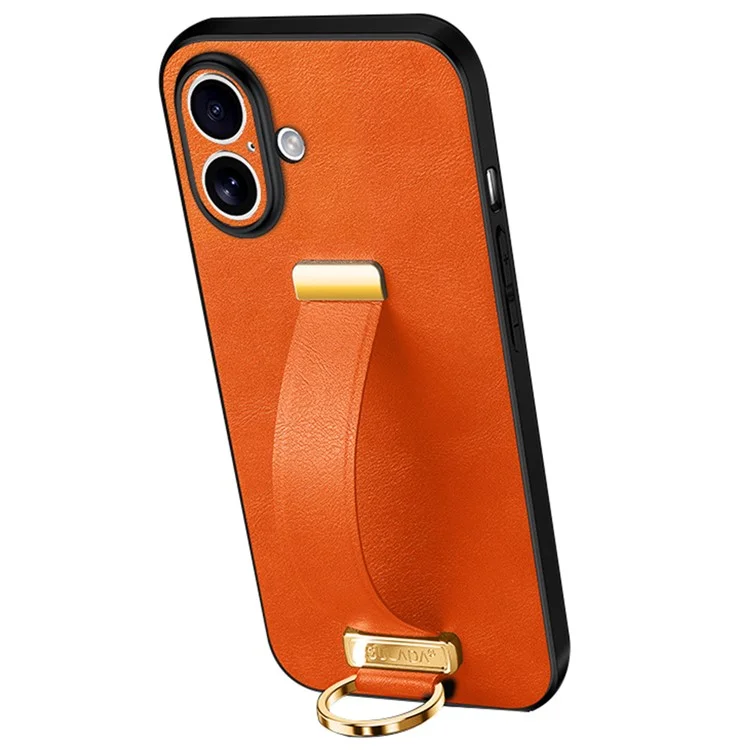 Sulada Fashion Series Для Iphone 16 Кейс -браслетка Кик -стенка Кожаная Телефонная Обложка - Апельсин