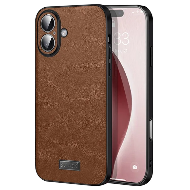 SULADA Per iPhone 16 Plus Case PU Pelle + TPU + PC Back Cover Telefono - Marrone