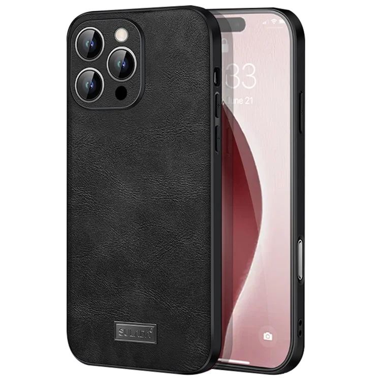 SULADA для чехла iPhone 16 Pro из натуральной кожи ПУ+ТПУ+ПК - Черный