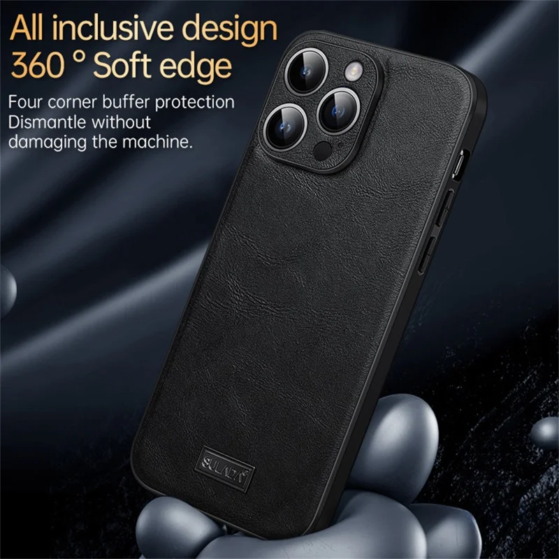 SULADA For iPhone 16 Pro Max Case PU Leather+TPU+PC Back Phone Cover - Black