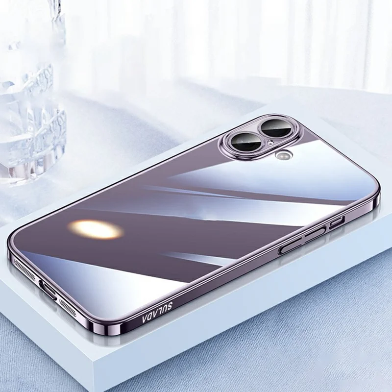 SULADA JINGJIA Series For iPhone 16 Plus Case Electroplating Hard PC Clear Phone Case with Lens Film - Purple