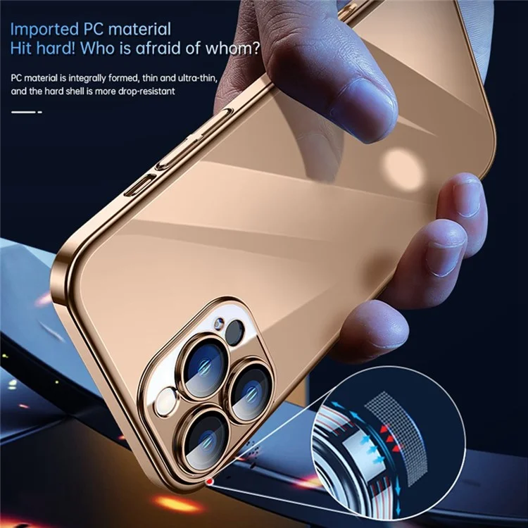Serie Sulada Jingjia Para Iphone 16 Pro Max Clear Case Electroplating Hard PC Case Con Película de Lente - Oro