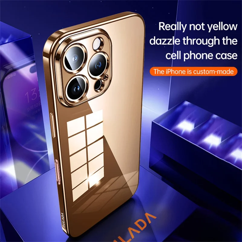 SULADA For iPhone 16 Pro Case Ultra-Thin Electroplated TPU Clear Phone Cover - Gold
