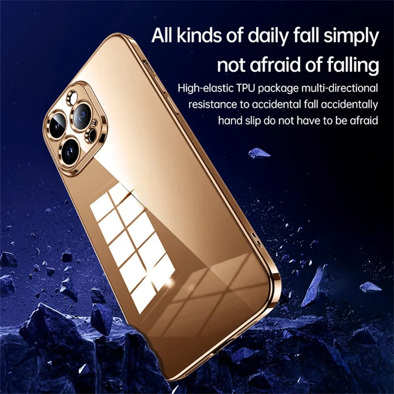 SULADA For iPhone 16 Pro Case Ultra-Thin Electroplated TPU Clear Phone Cover - Gold